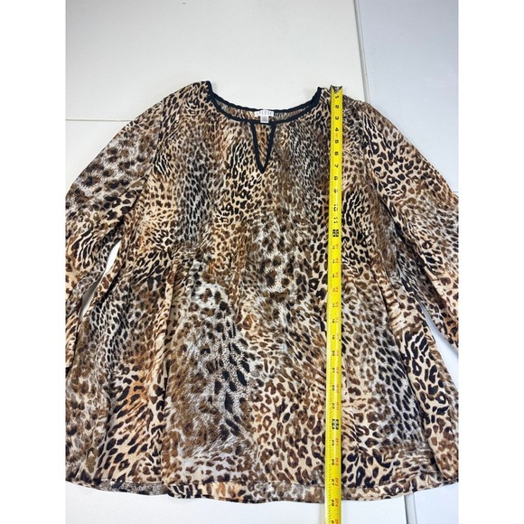 Spense Leopard Print Tunic Top Keyhole Neckline Brown Animal Print Blouse LG - Picture 4 of 9